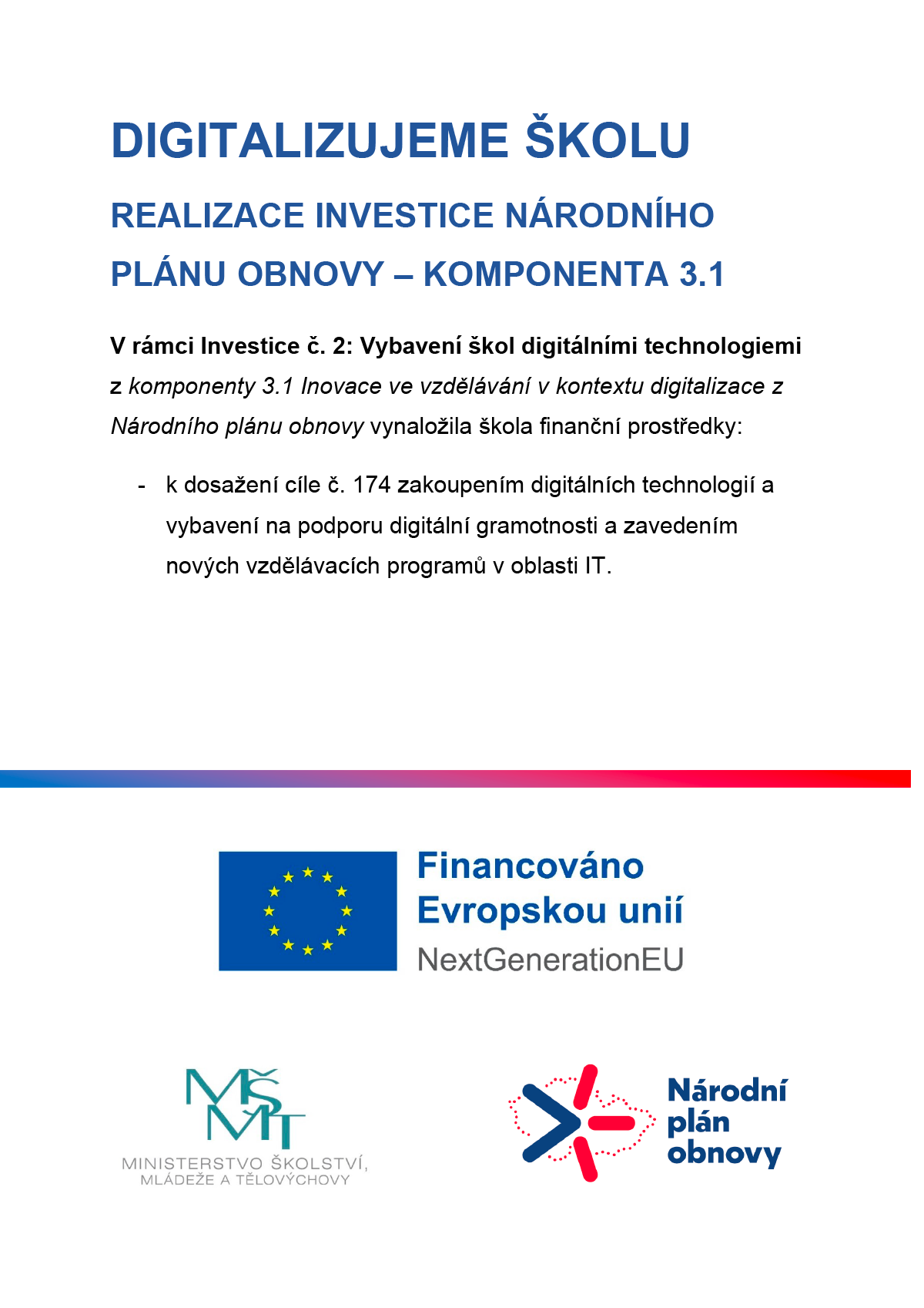 Plakát projektu digitalizujeme školu